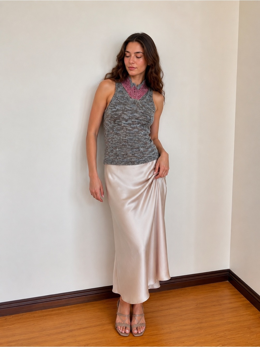 Ermanno Scervino Knit Halter Top Gray Pink Italian Designer XS